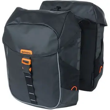 Aanbieding Basil Dubbele Fietstas Miles black Tarpaulin zwart oranje