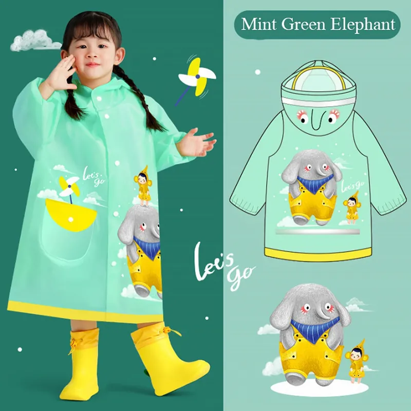 Alleen Vandaag Regenjas / Regenponcho Mint Green Elephant
