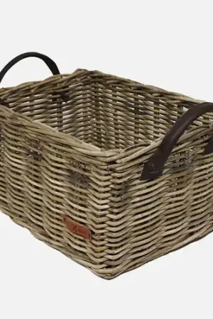 Express Levering Wicked Rieten Fietsmand met leren hengsels Grijs