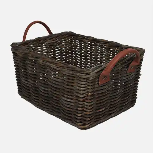 Snelle Levering Wicked Rieten Fietsmand met leren hengsels Zwart