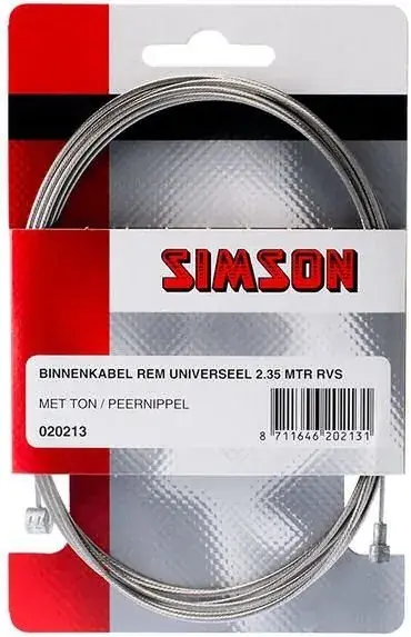 Express Levering Simson rem binnenkabel rvs 2.35m 2 nippels ton/pee