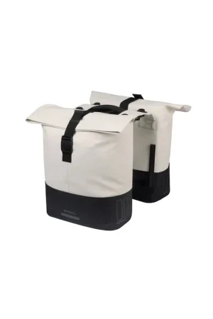 Populair Basil fietstas dubbel Cove gebroken wit/zwart MIK 28-32L