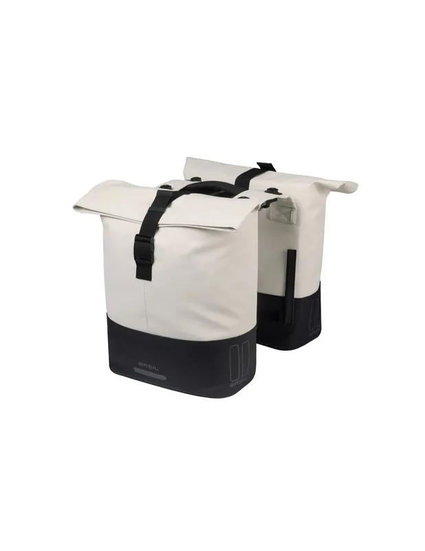 Populair Basil fietstas dubbel Cove gebroken wit/zwart MIK 28-32L