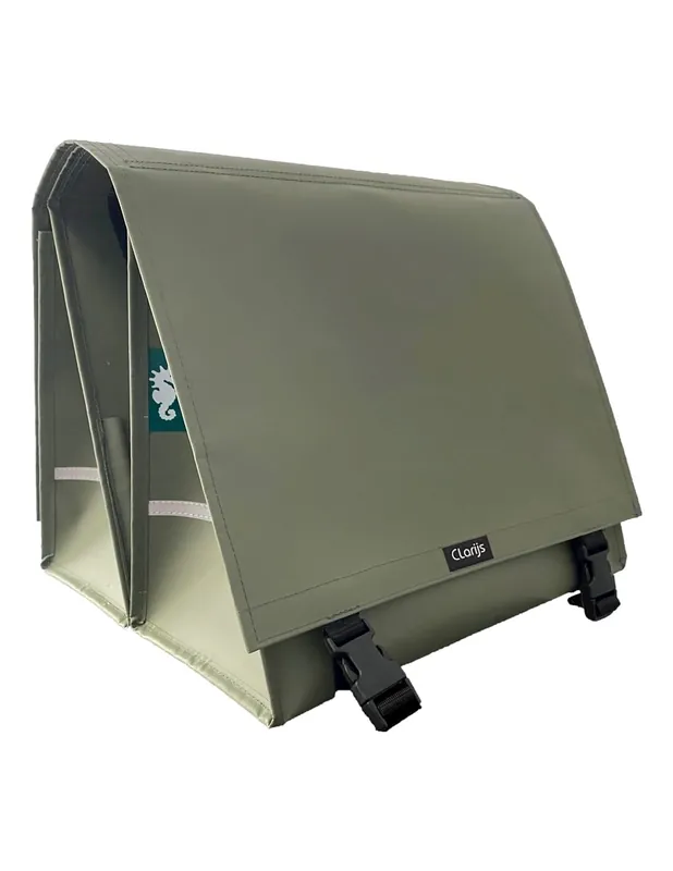 Clarijs fietstas dubbel XL PVC 46L met uitsparing mat olijf Weekendaanbieding