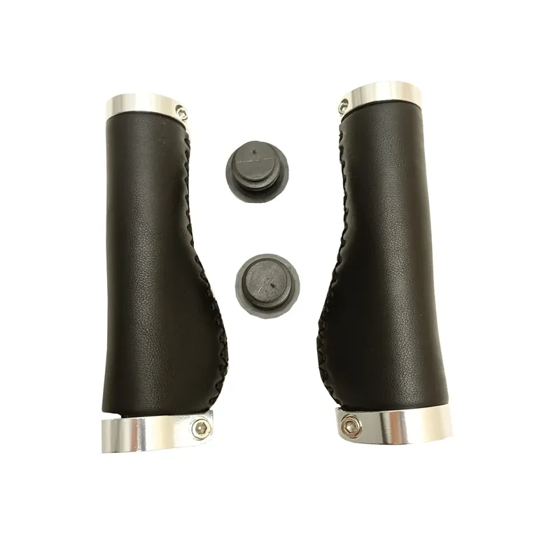 Beste Prijs Falkx Ergonomische Fietshandvatten - Zwart Leer 137 MM