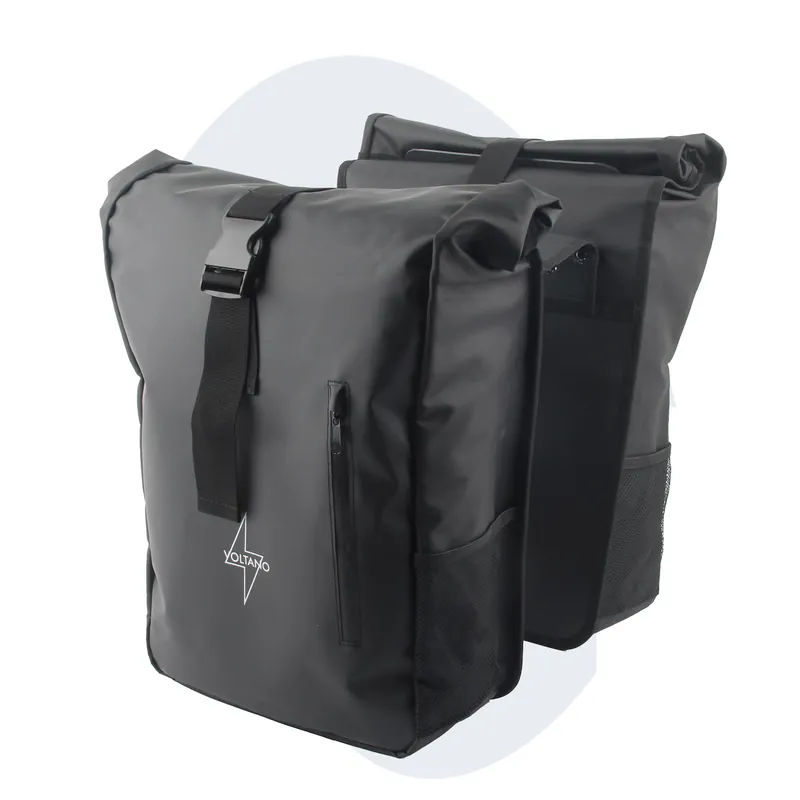 Snelle Levering Voltano Dubbele Fietstas Rolltop - Zwart - 48 Liter - 100% Waterdicht
