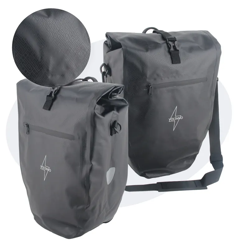 Fabrieksprijs Voltano Luxe Fietstas 28L - Greek Zwart - Enkele Pakaftas - 100% Waterdicht